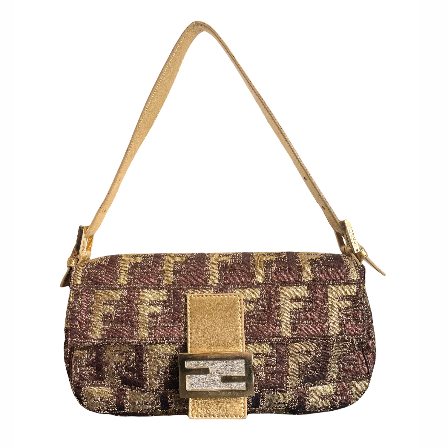 Fendi Limited Edition Zucca Monogram Baguette Bag in Gold and Bronze ...