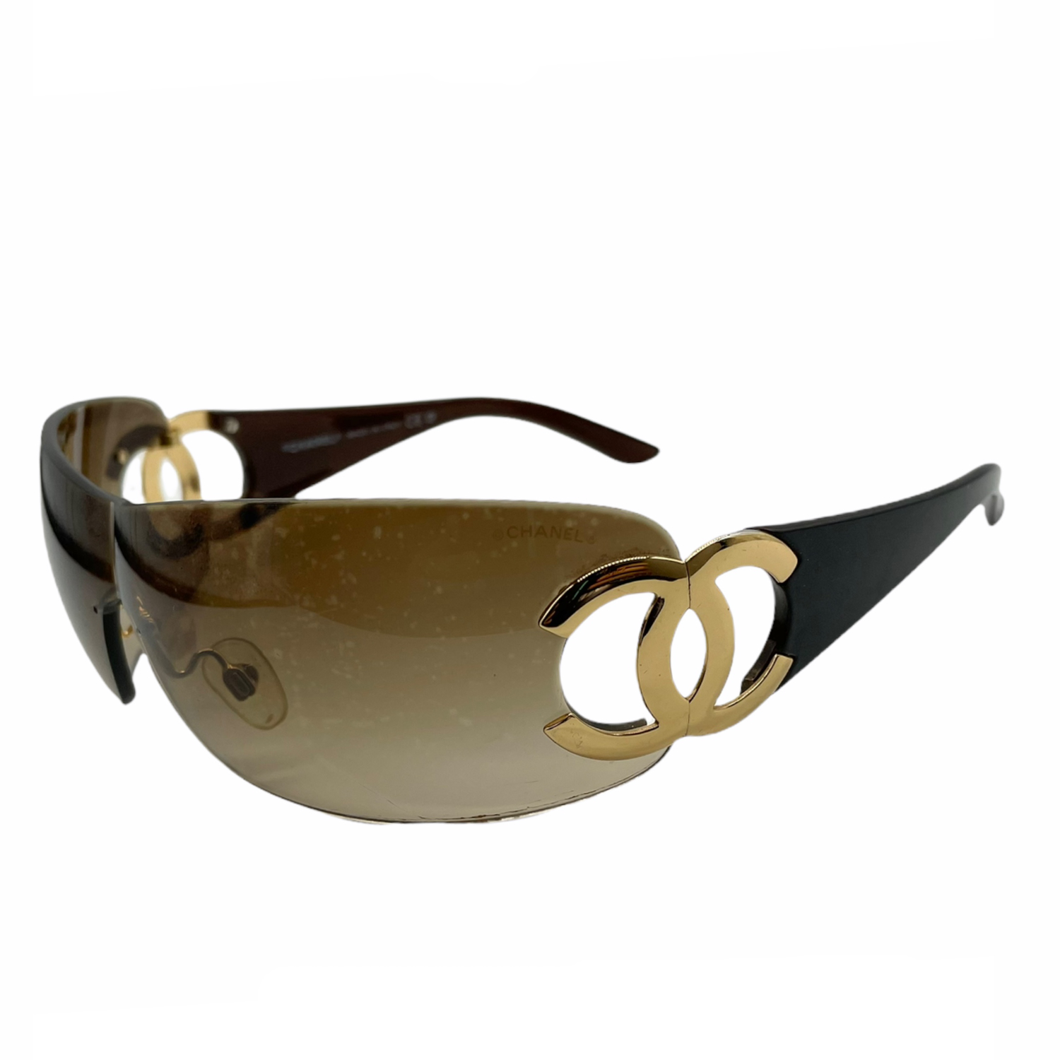 Chanel Rimless Visor Sunglasses in Brown and Gold
