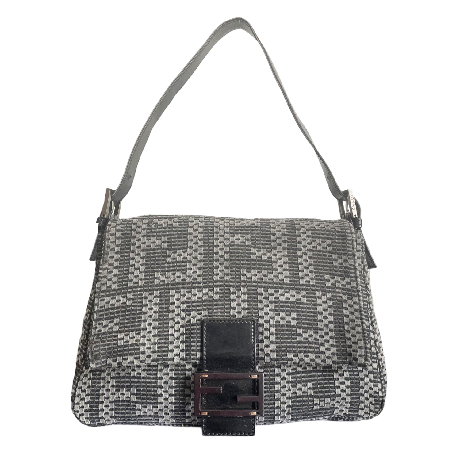 Vintage Fendi Monogram Wool Mama Baguette Shoulder Bag in Grey | NITRYL