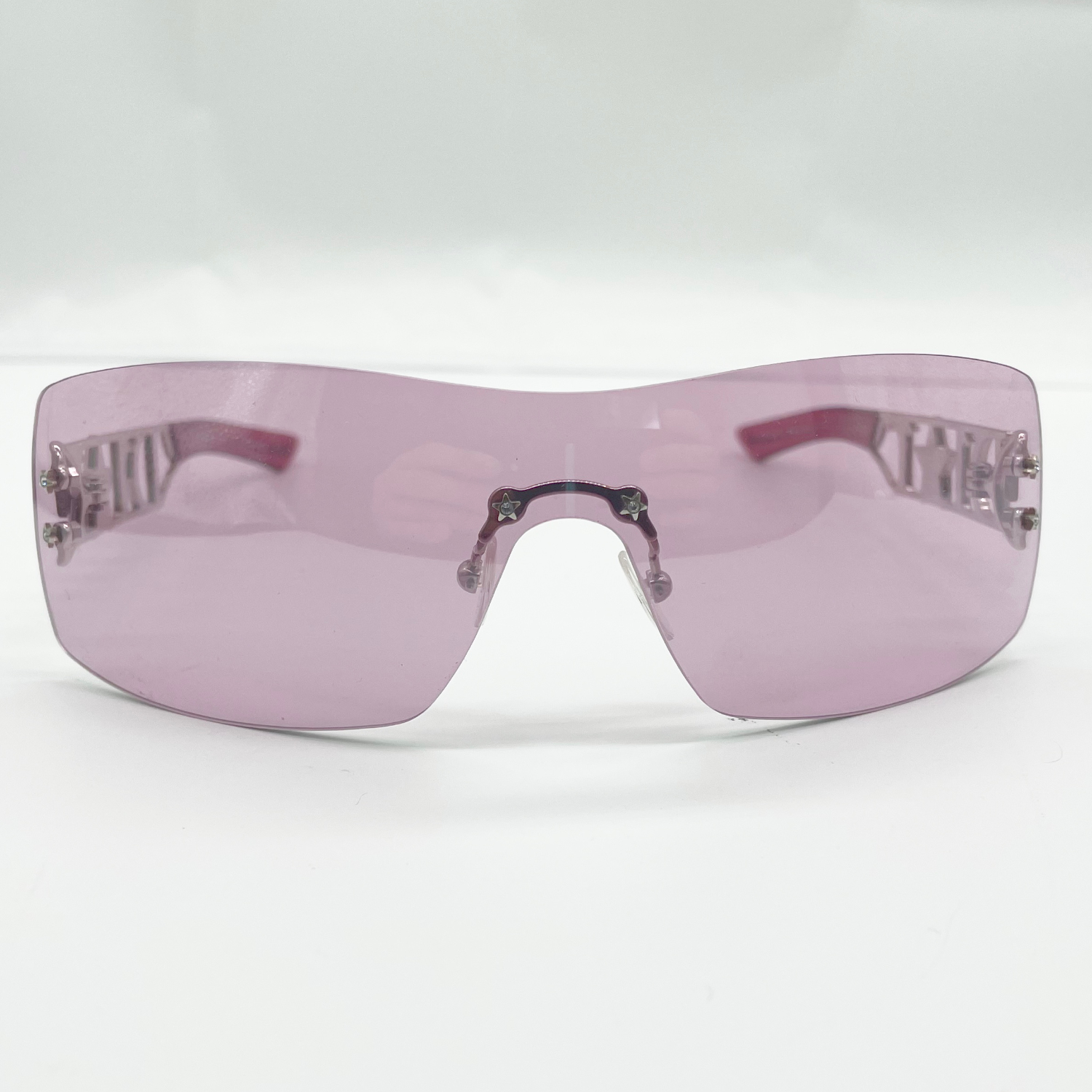 Dior Diamante Star Spellout Logo Shield Sunglasses in Pink/Purple