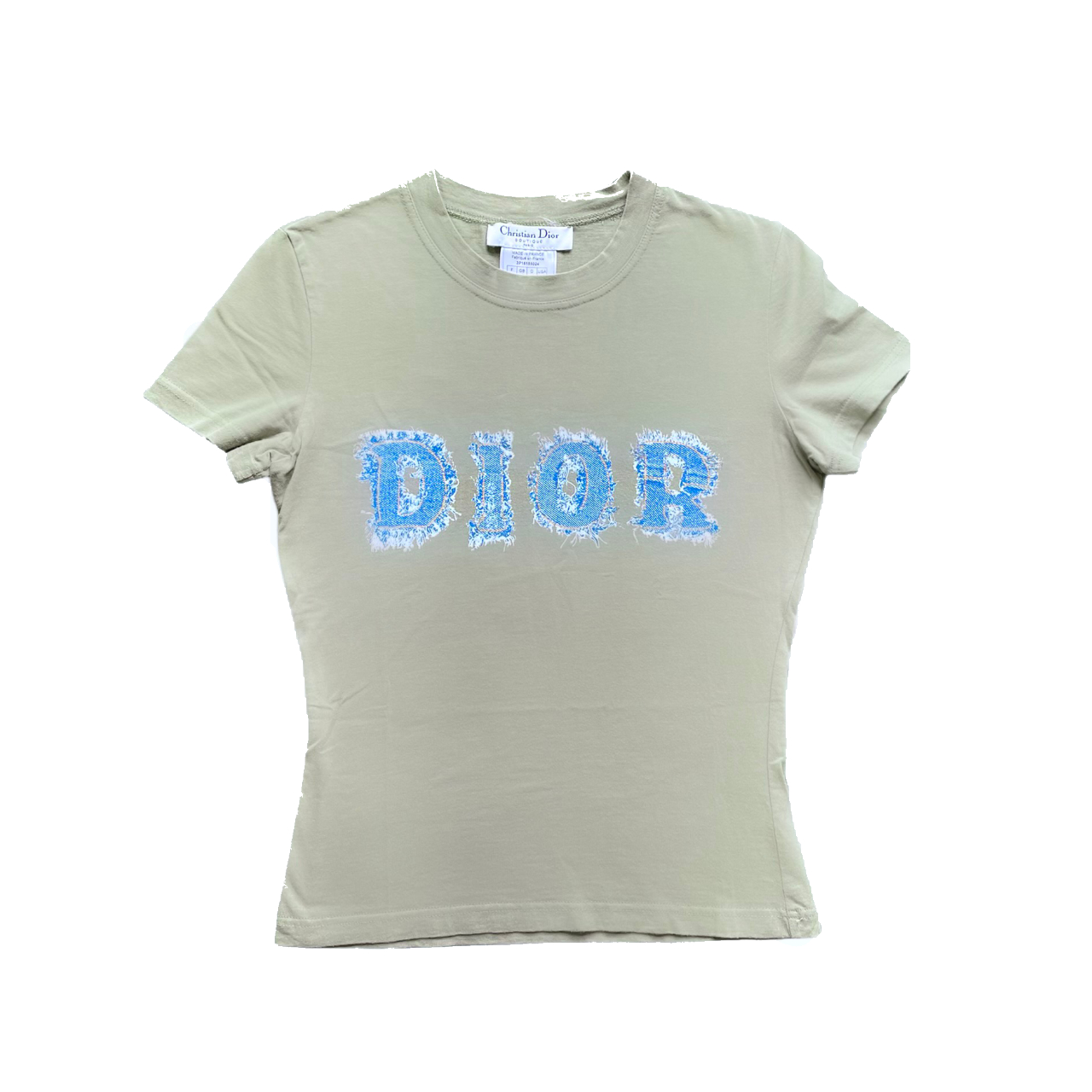 Vintage Dior Denim Logo Spellout T-Shirt in Khaki Size 8 | NITRYL