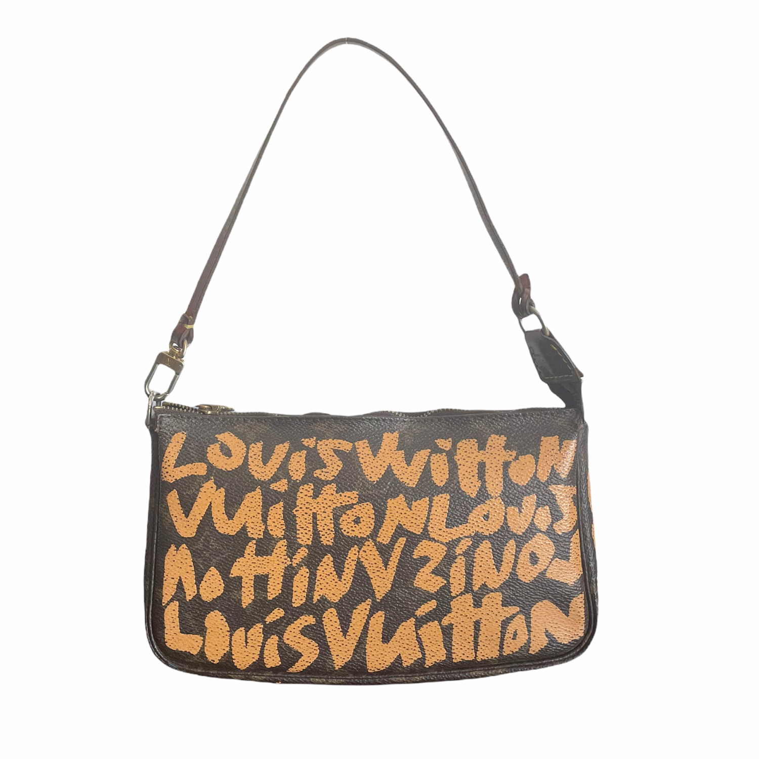 Vintage Louis Vuitton Stephen Sprouse Graffiti Pochette Mini Shoulder Bag in Brown and Orange | NITRYL