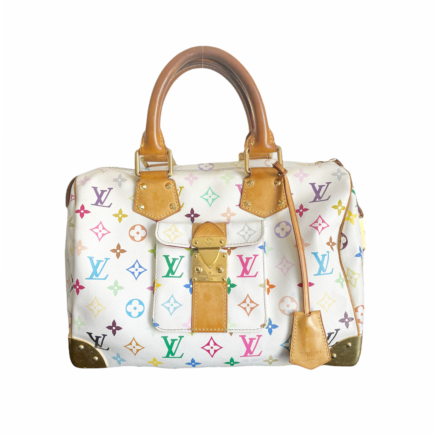 Vintage Louis Vuitton Murakami Multicolour Speedy Bag in White | NITRYL