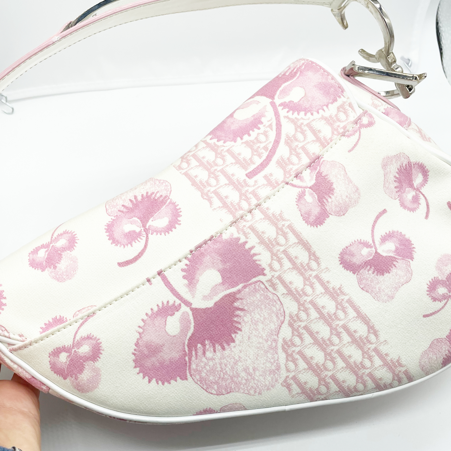 Dior Monogram Cherry Blossom Saddle Shoulder Bag in Pink Nitryl