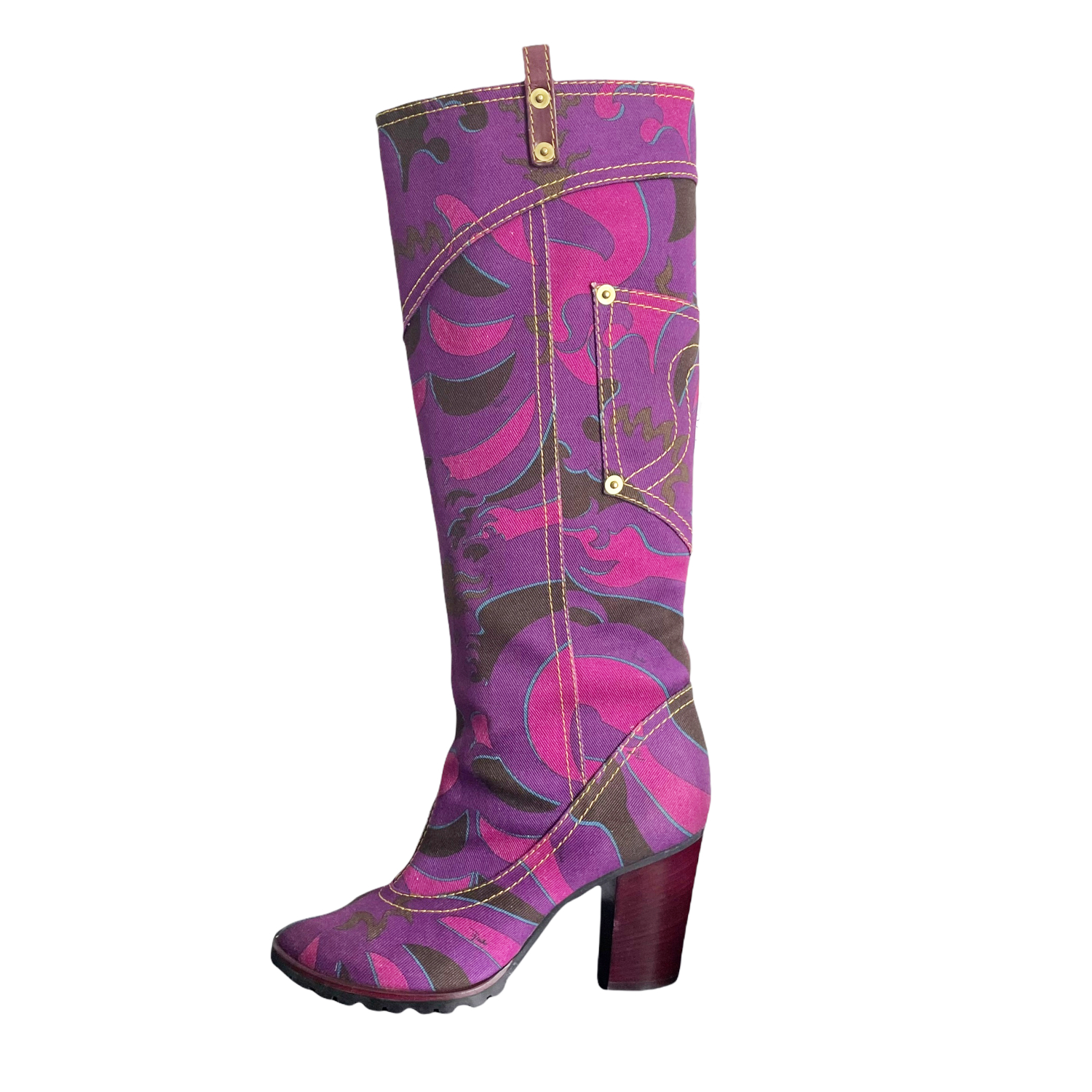 Vintage Emilio Pucci Abstract Denim Boots in Purple UK 4 | NITRYL