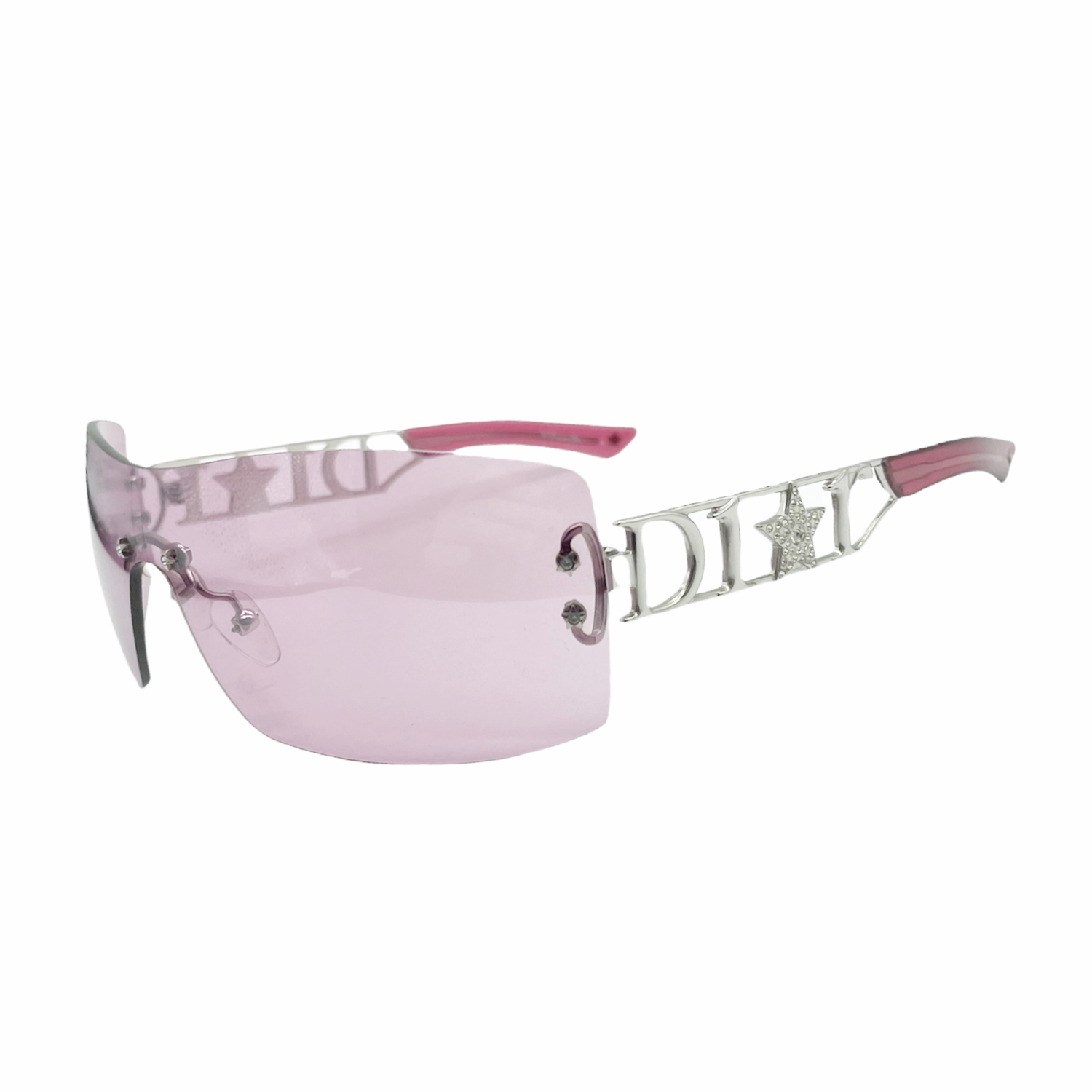 Dior Diamante Star Spellout Logo Shield Sunglasses in Pink/Purple