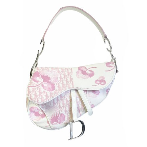 Vintage Dior Monogram Cherry Blossom Saddle Bag in Pink | NITRYL