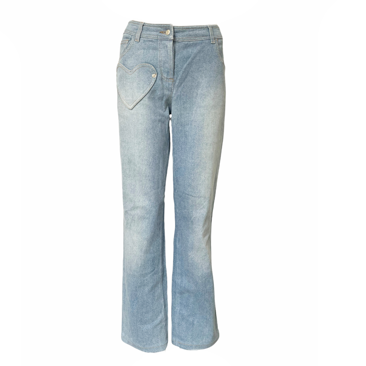 Vintage Dior Heart Patchwork Pocket Straight Leg Jeans in Blue UK 10 | NITRYL