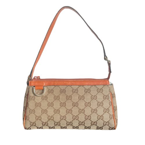 Vintage Gucci Monogram Mini Shoulder Bag in Brown and Tan | NITRYL