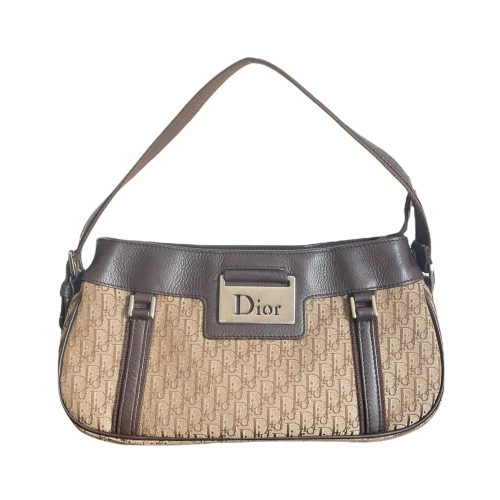 Vintage Dior Monogram Shoulder Baguette Bag in Brown with Silver Logo Plaque | NITRYL