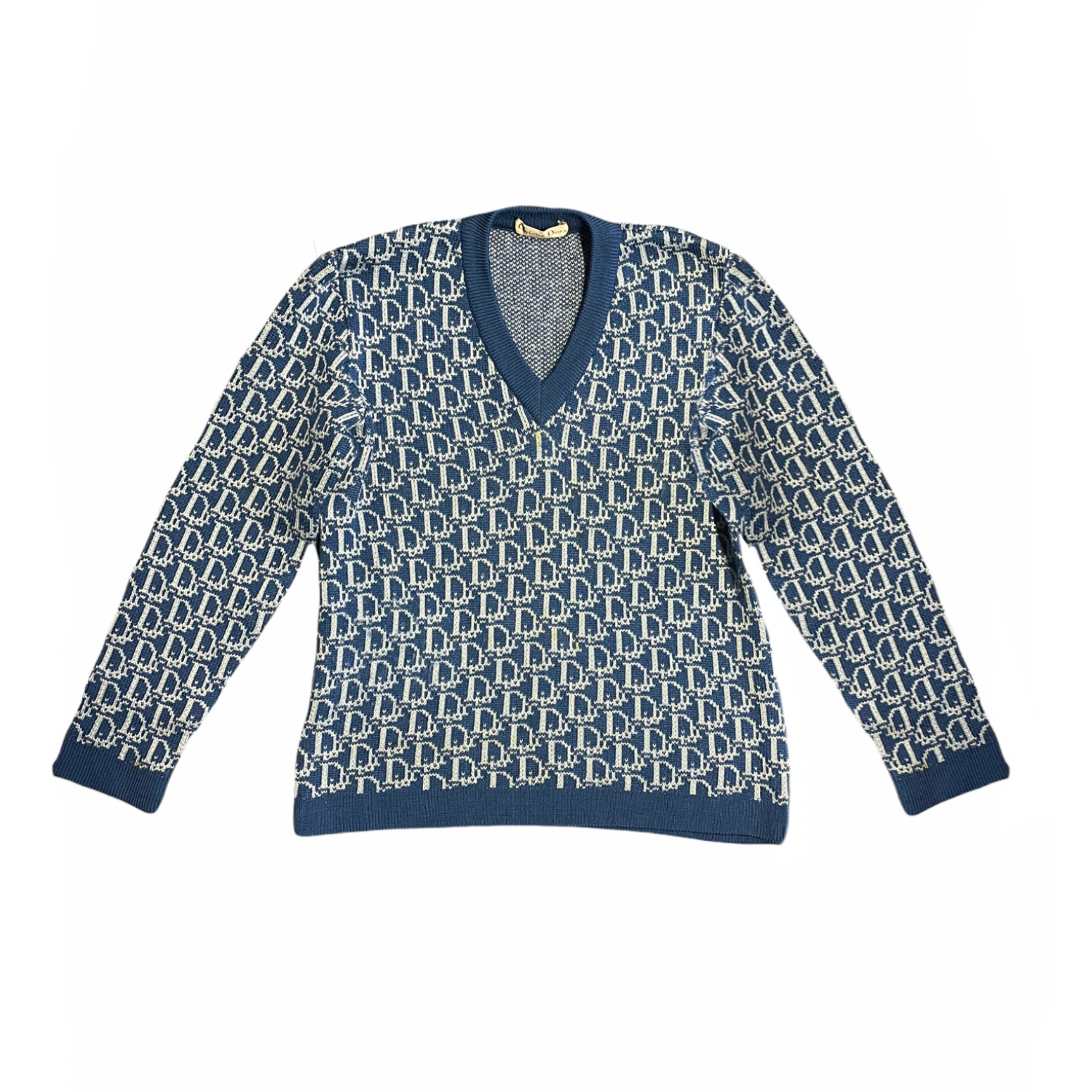 Vintage Dior Monogram Knitted Jumper in Blue Size M | NITRYL