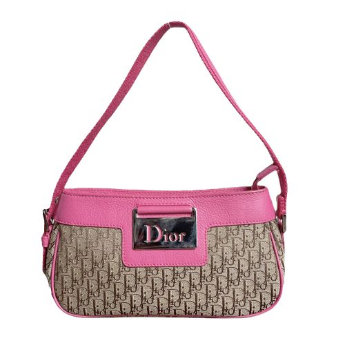 Vintage Dior Monogram Mini Shoulder Bag in Brown and Pink | NITRYL