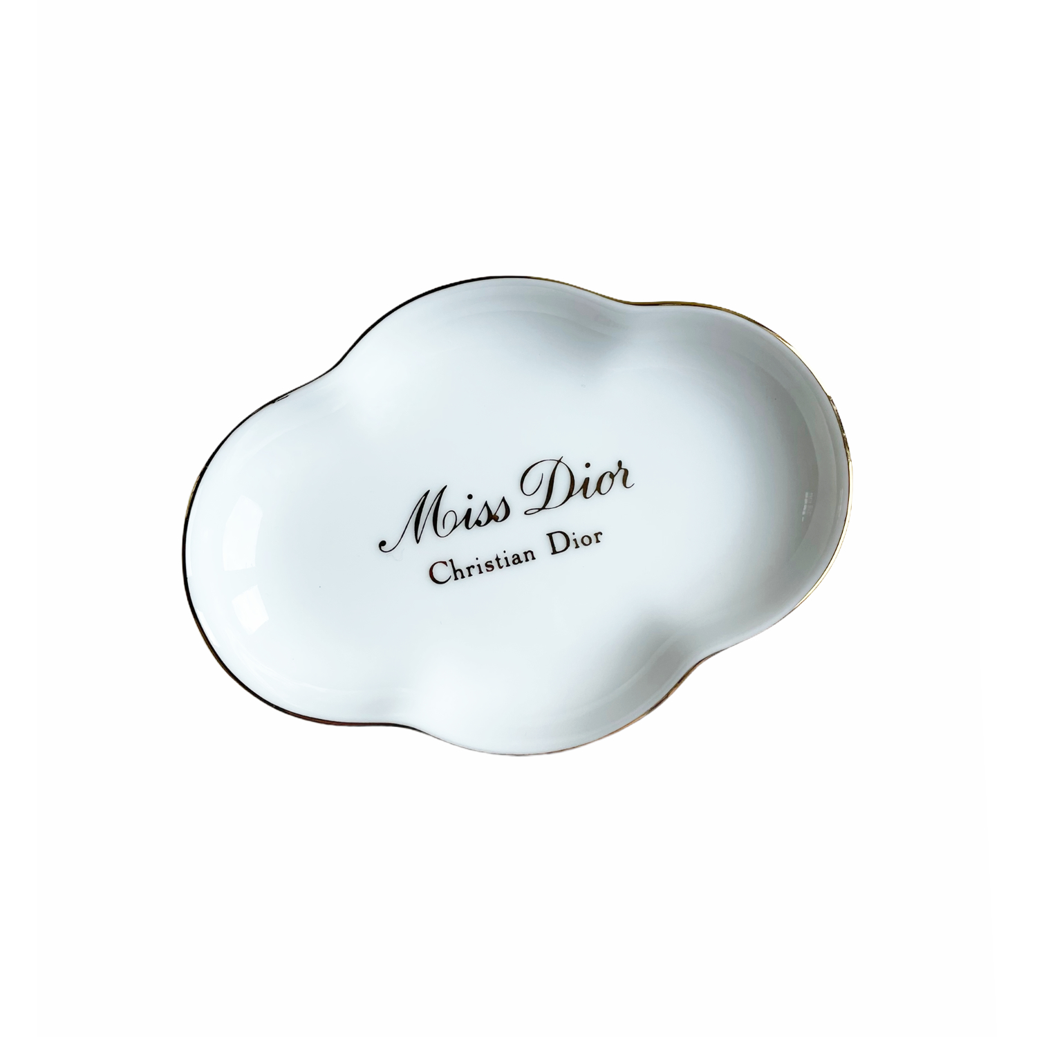 Vintage Dior 'Miss Dior' Porcelain Mini Dish/Tray in White and Gold | NITRYL
