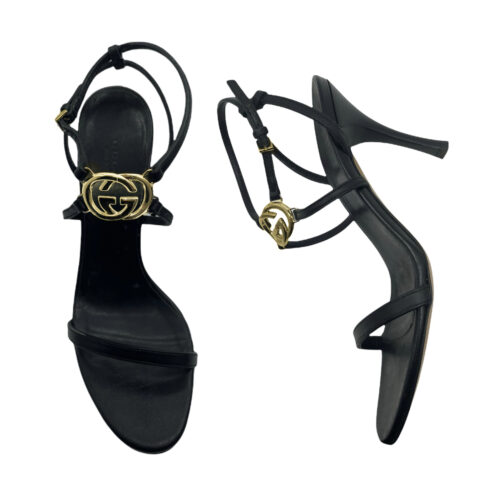 Vintage Gucci Logo Strappy Heels in Black Size 3 | NITRYL