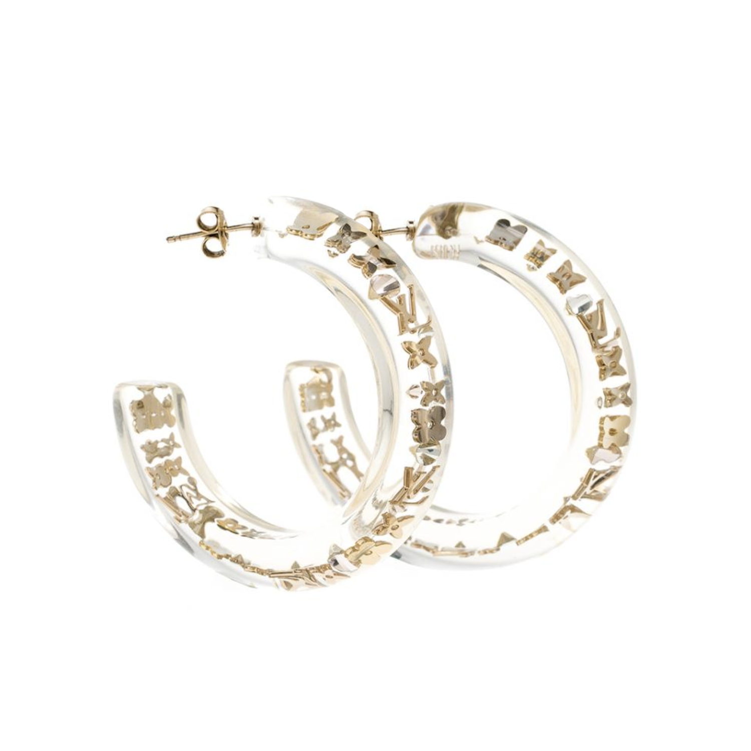 Louis Vuitton Monogram Resin Hoop Earrings in Gold | NITRYL