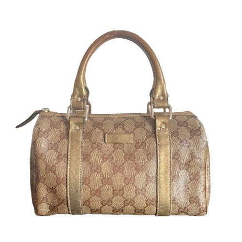 Vintage Gucci Mini Boston Bag in Brown and Gold | NITRYL