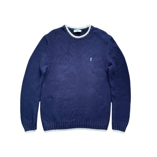 Vintage Yves Saint Laurent Chunky Knit Jumper in Navy and White | NITRYL