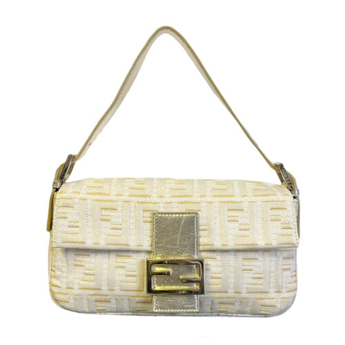 Vintage Fendi Monogram Baguette Shoulder Bag in Rare Gold and Cream Lurex | NITRYL