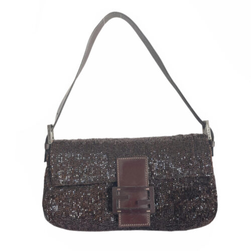 Vintage Fendi Beaded Baguette Shoulder Bag in Brown | NITRYL