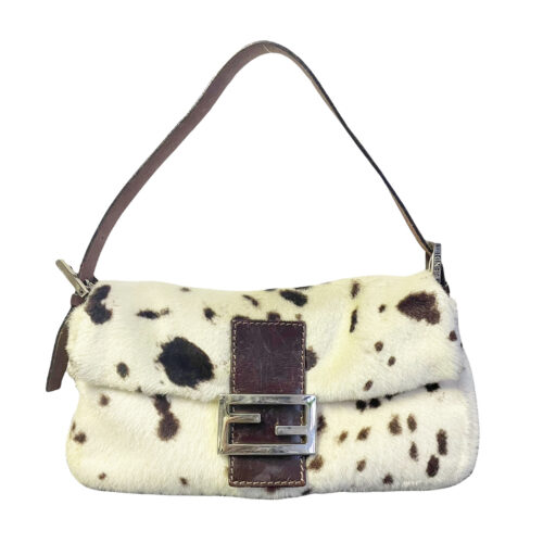 Vintage Fendi Dalmatian Baguette Shoulder Bag in White/Cream and Brown | NITRYL