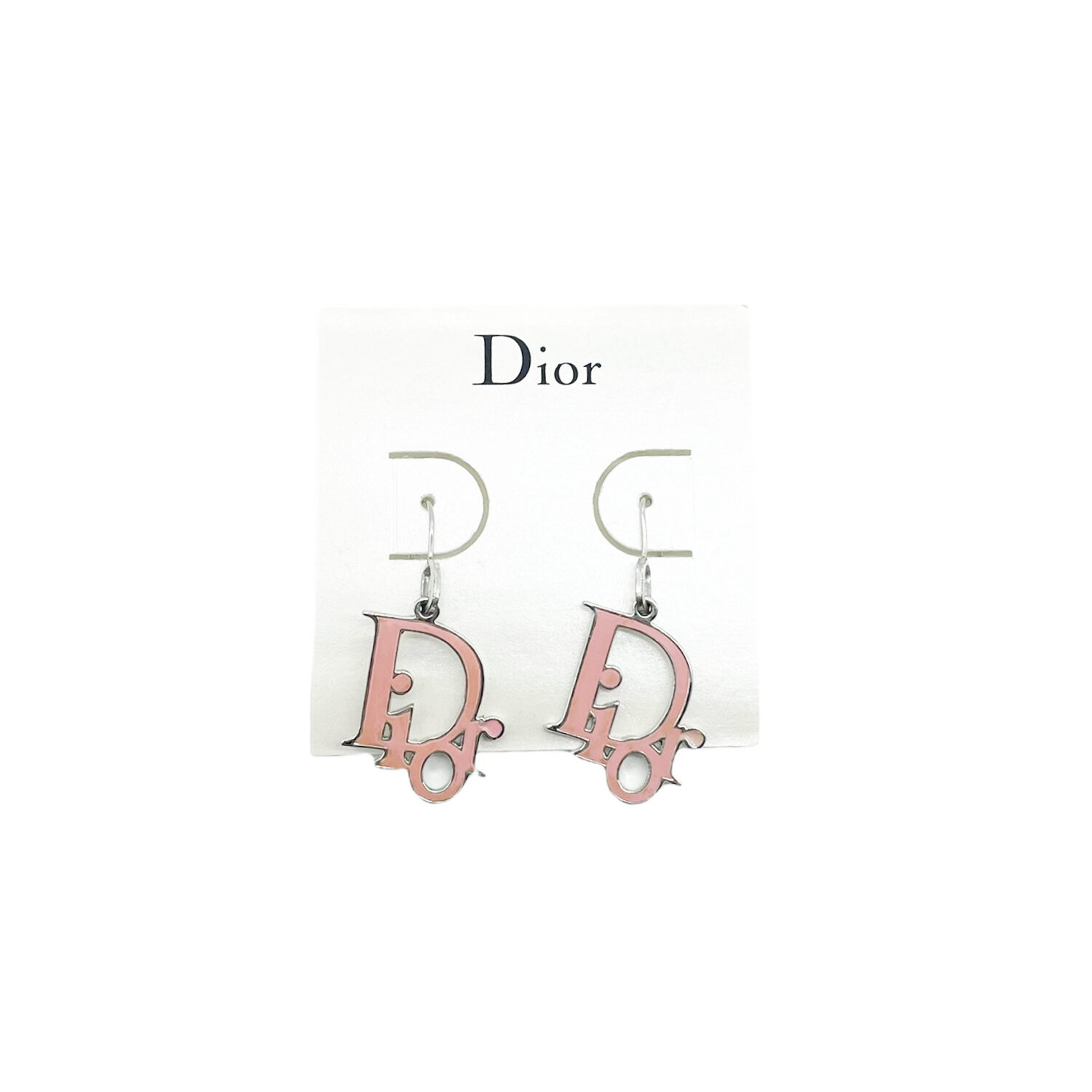 Vintage Dior Enamel Logo Earrings in Silver and Pink | NITRYL
