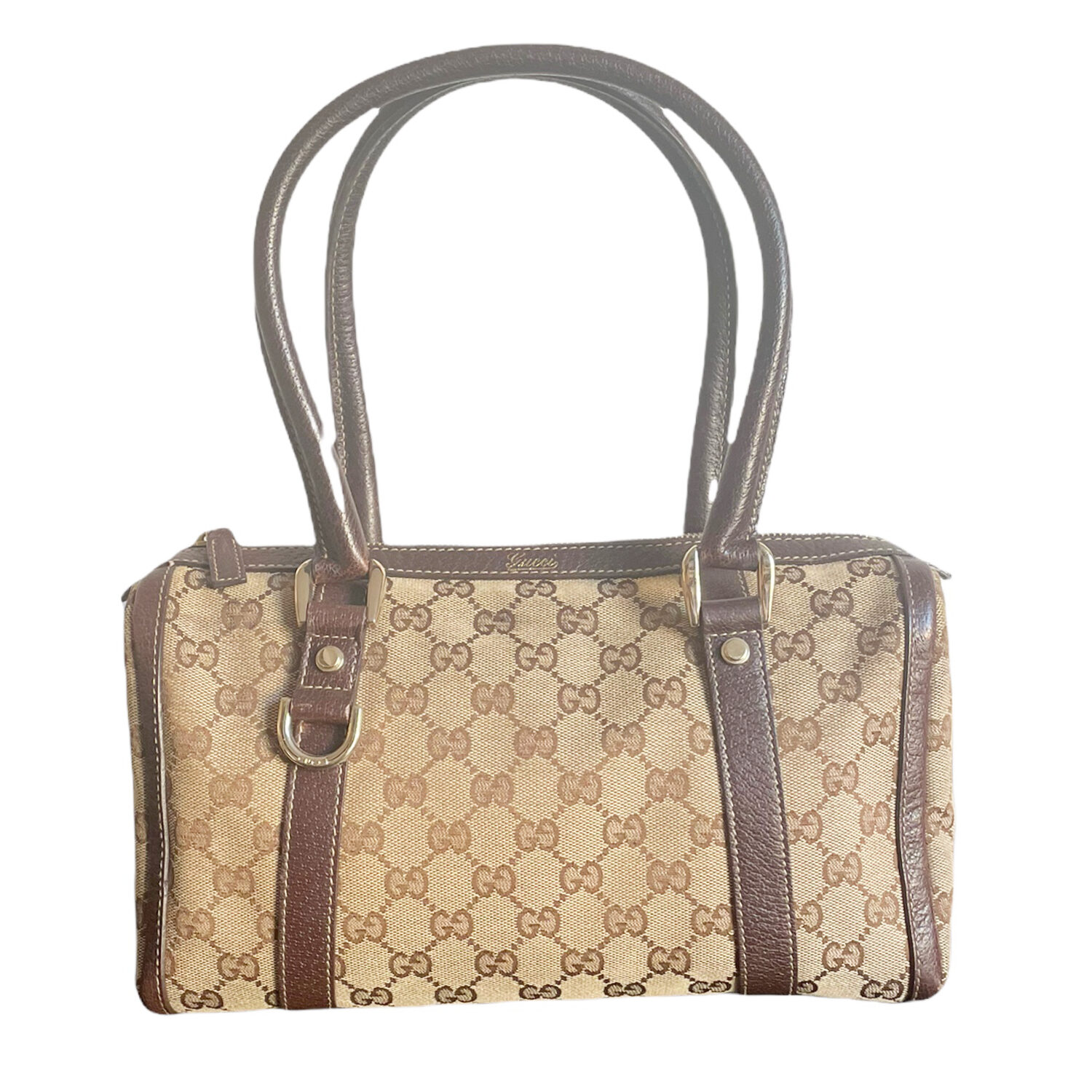 Vintage Gucci Monogram Boston Shoulder Bag in Brown | NITRYL