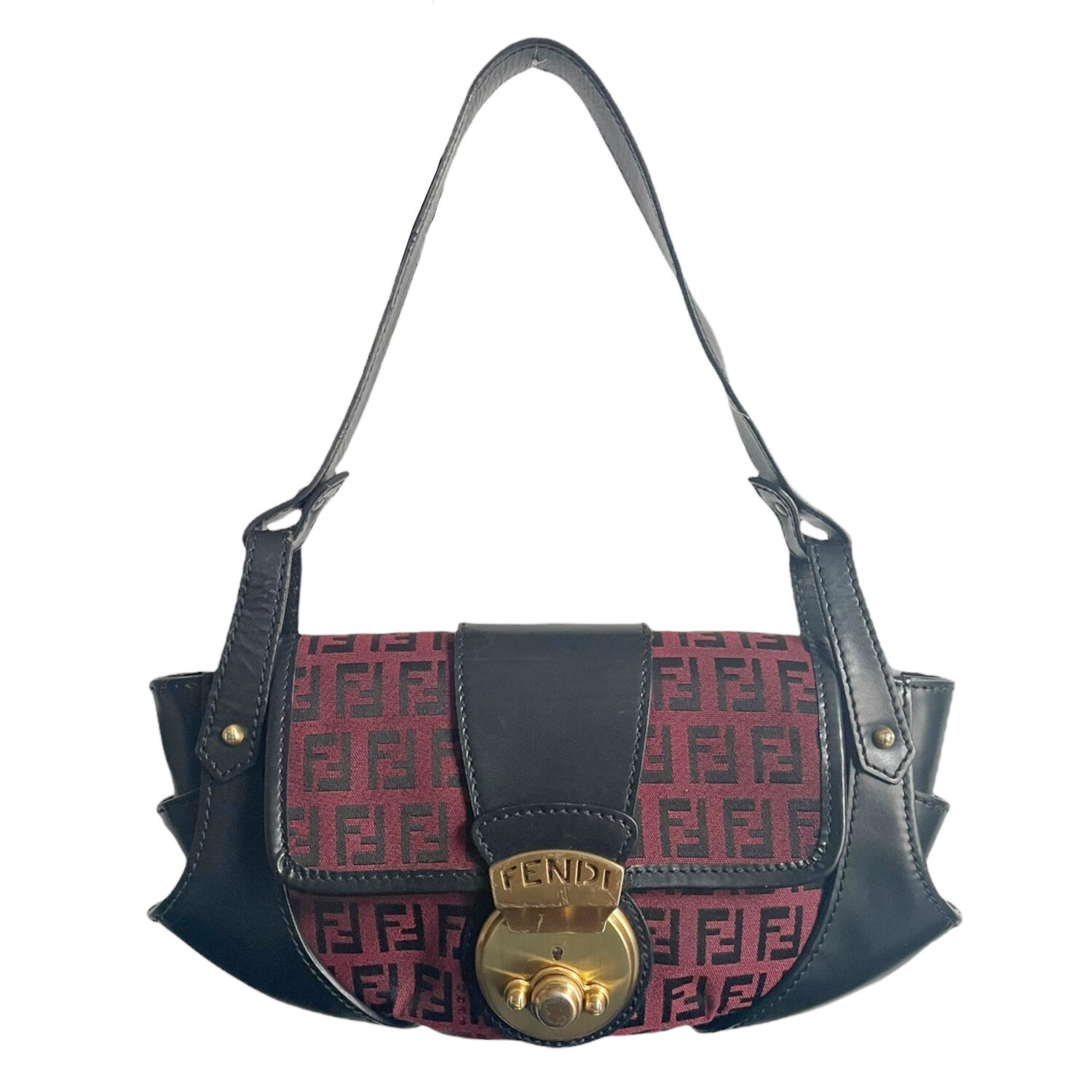 Vintage Fendi Monogram Deco Shoulder Bag in Black, Red and Gold | NITRYL