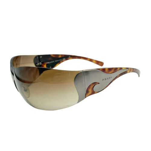 Vintage Prada Tribal Rimless Shield Sunglasses in Tortoiseshell Brown and Silver | NITRYL