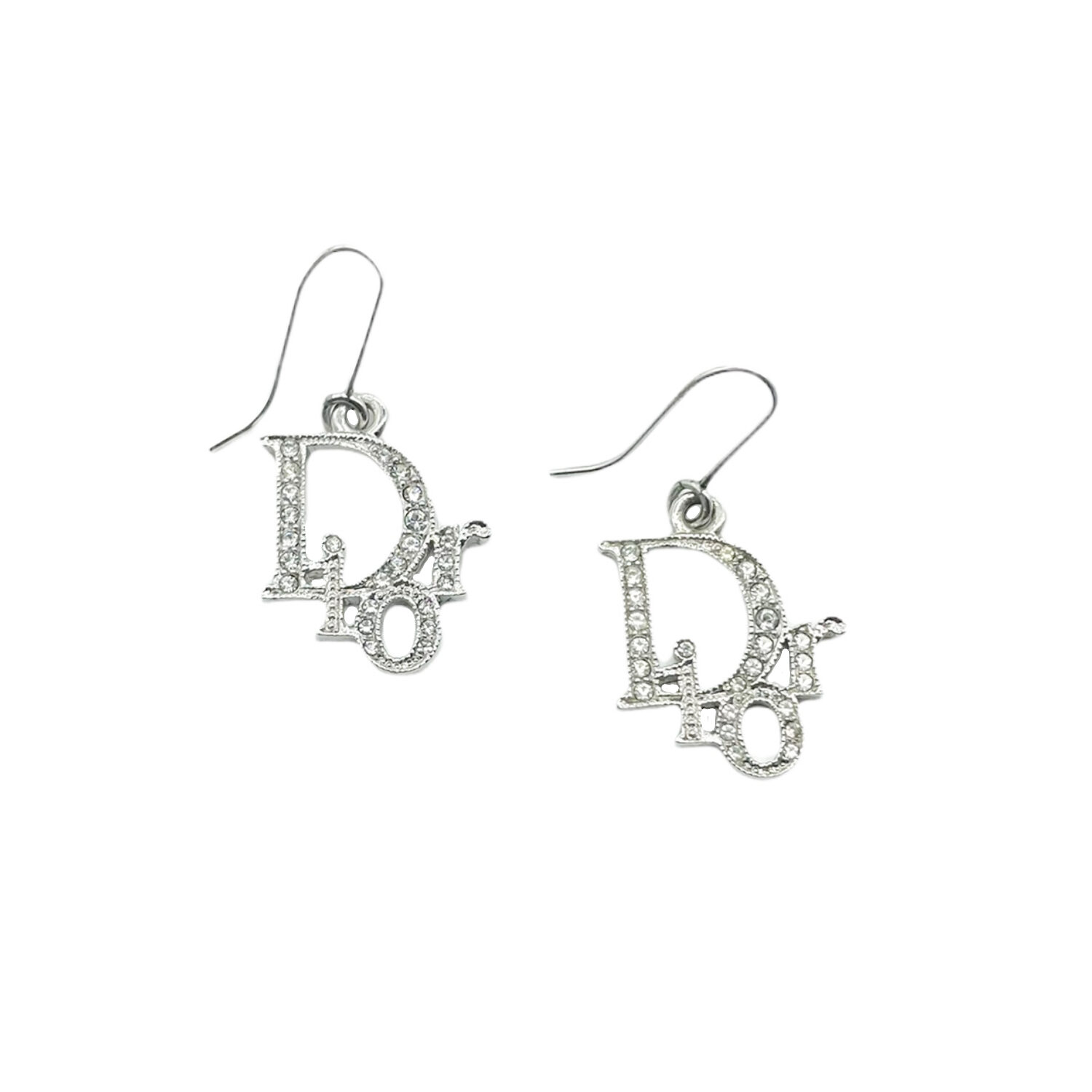 Vintage Dior Diamante Logo Earrings in Silver | NITRYL