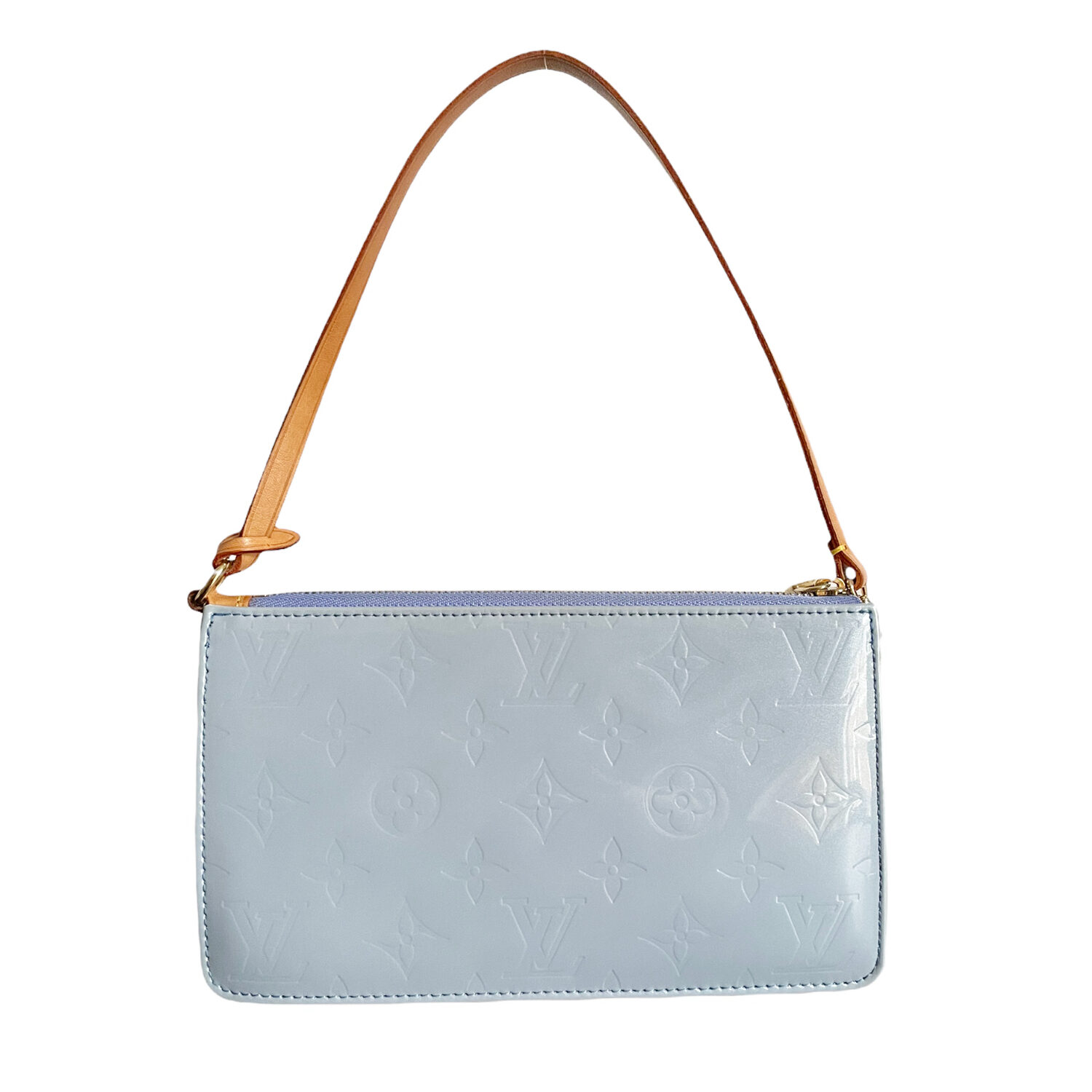 Vintage Louis Vuitton Vernis Monogram Pochette Mini Shoulder Bag in Baby Blue | NITRYL