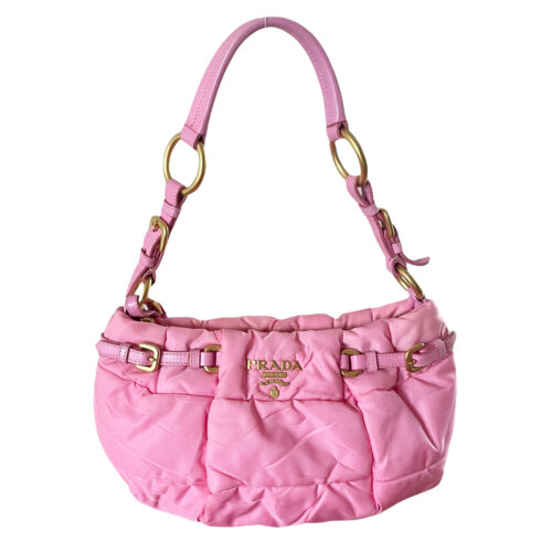 Vintage Prada Nylon Padded Shoulder Bag in Pink and Gold | NITRYL