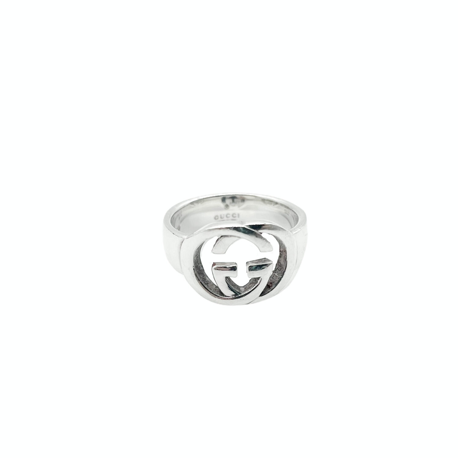 Vintage Gucci Logo Signet Ring in Silver | NITRYL