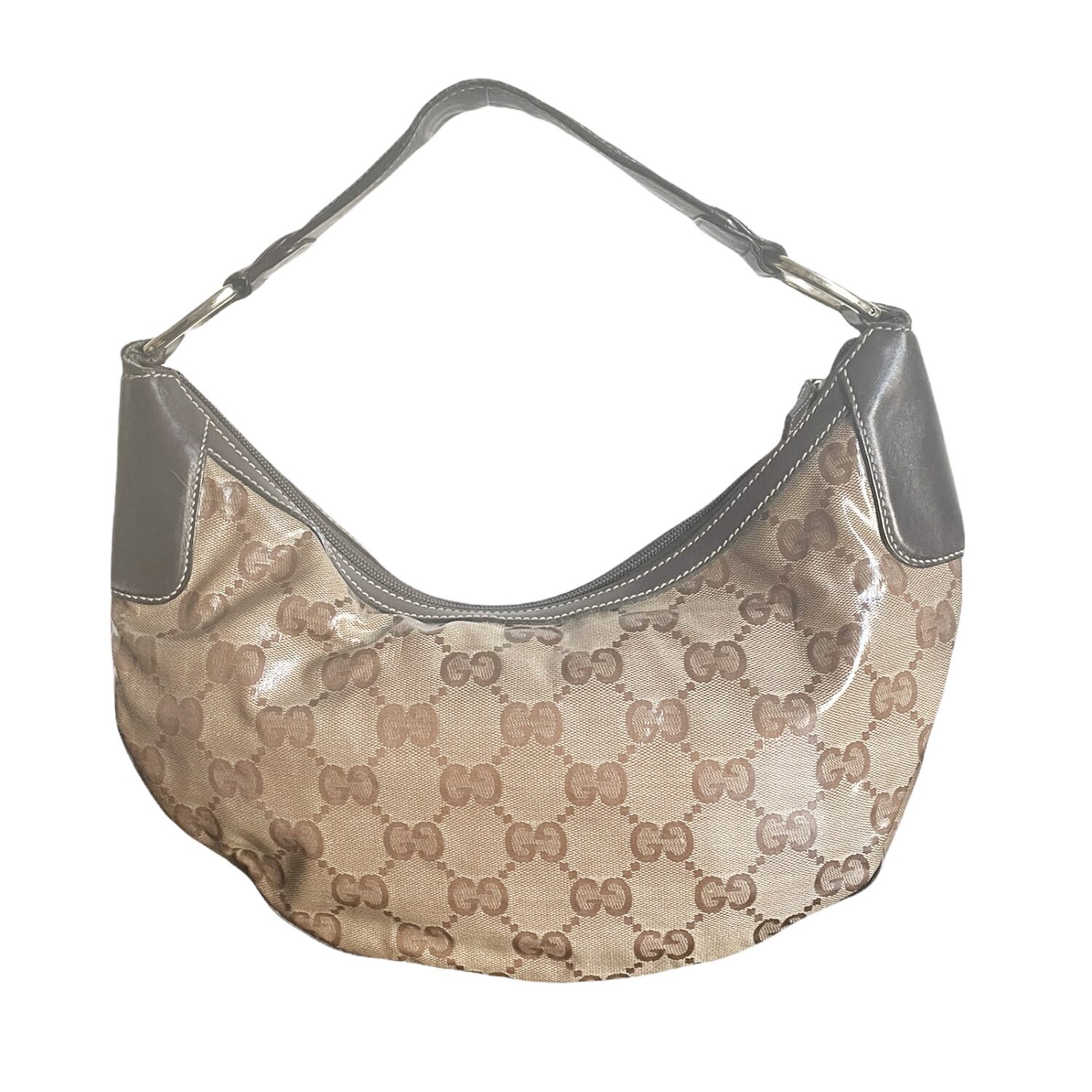 Vintage Gucci Monogram PVC Croissant Shoulder Bag in Brown | NITRYL