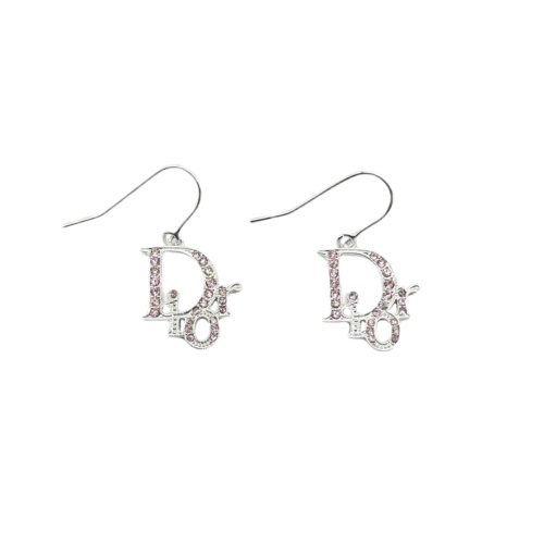 Vintage Dior Diamante Logo Earrings in Silver and Pink | NITRYL |