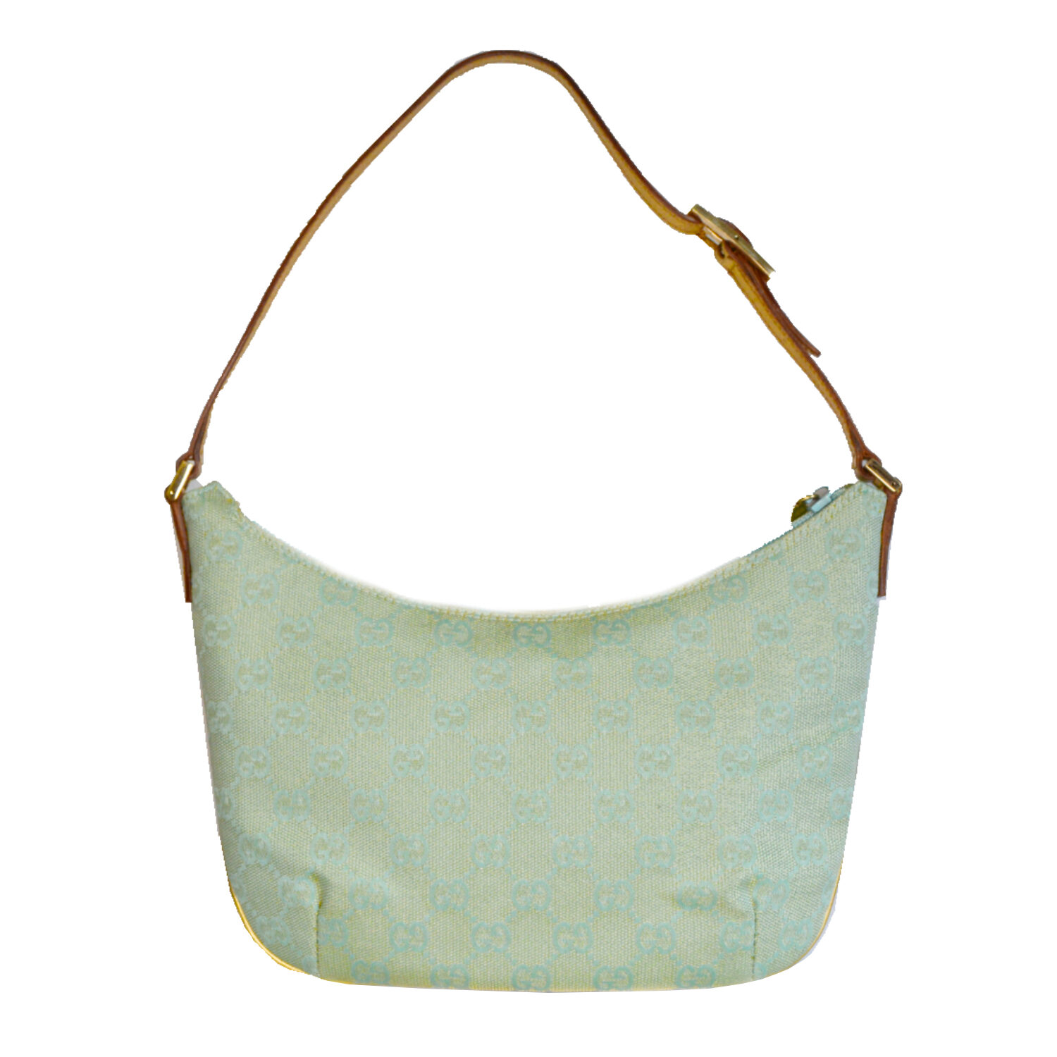 Vintage Gucci Monogram Crescent Shoulder Bag in Turquoise Green and Gold | NITRYL