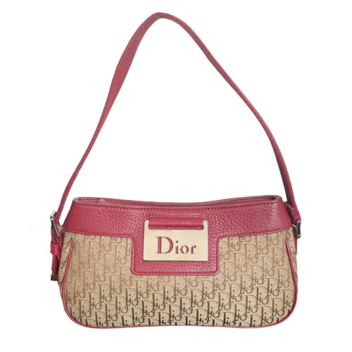 Vintage Dior Monogram Mini Shoulder Baguette Bag in Brown and Cherry Red | NITRYL