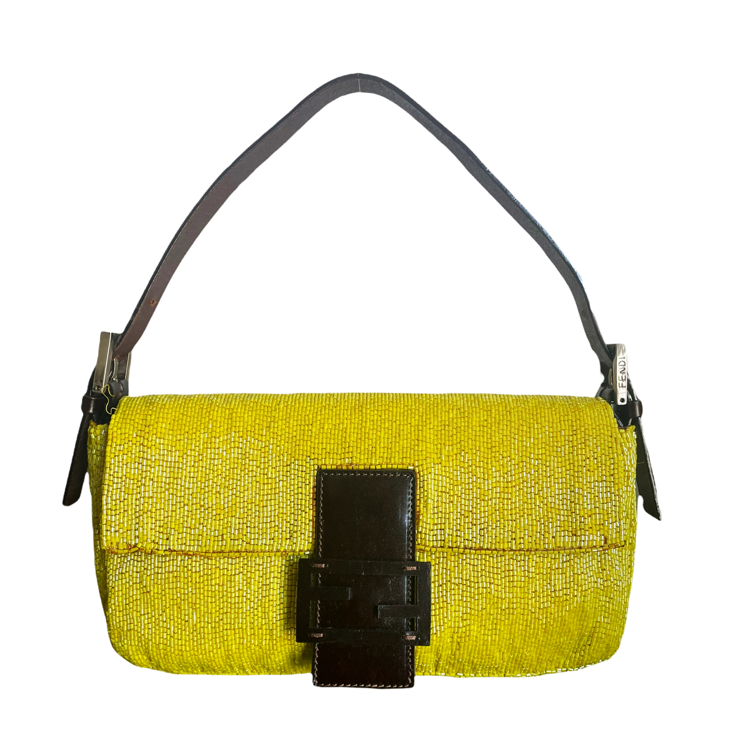 Fendi Beaded Shoulder Baguette in Yellow