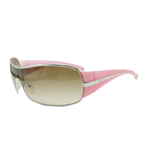 Vintage Prada Spellout Shield Sunglasses in Pink, Silver and Brown | NITRYL
