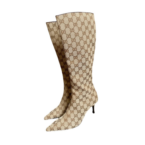 Vintage Gucci Monogram Boots in Beige Size 4 | NITRYL