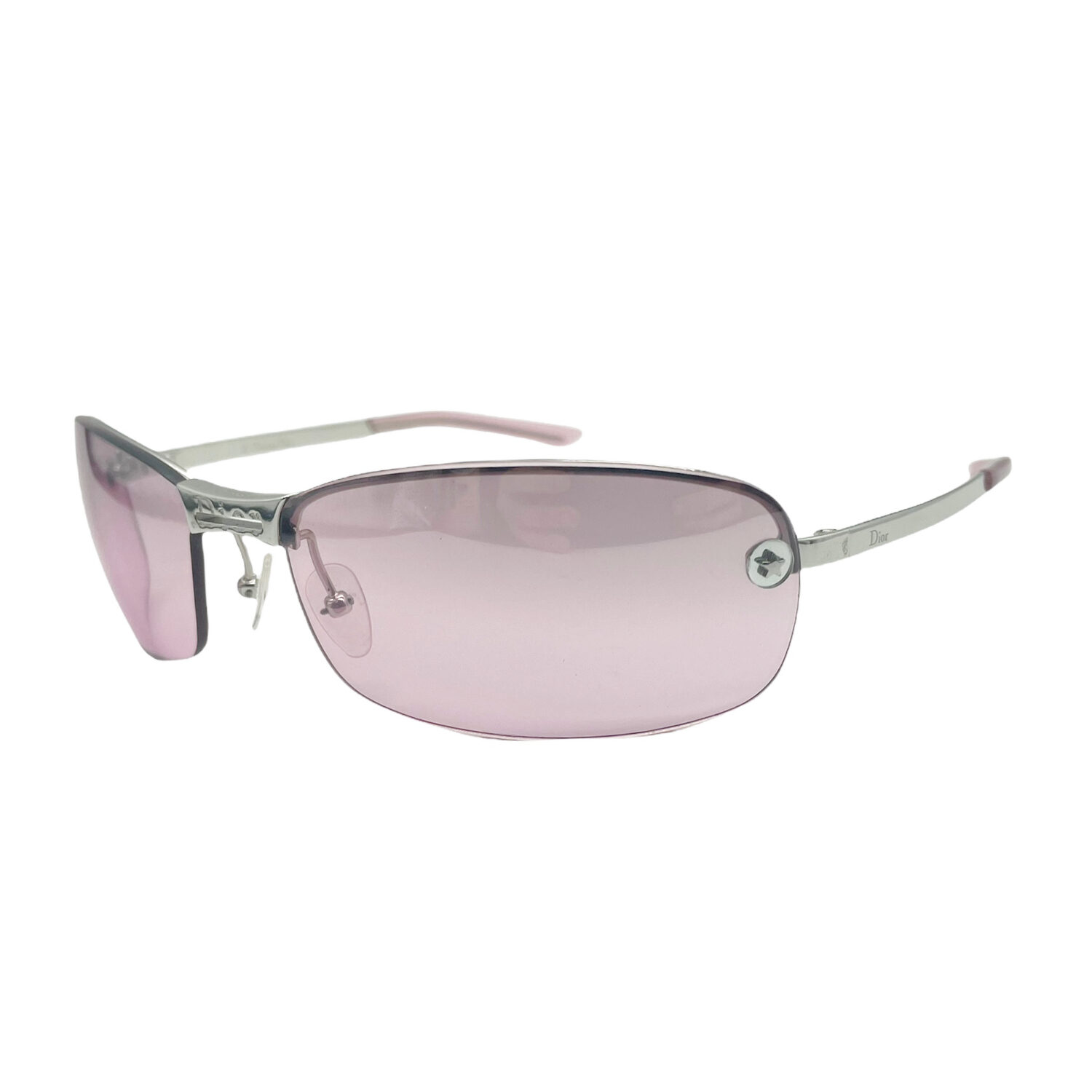 Vintage Dior Rimless Tinted Sunglasses in Purple/Pink and Silver | NITRYL