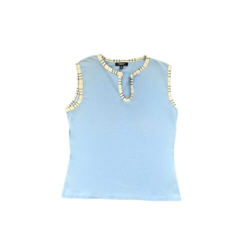 Vintage Burberry Vest Top with Nova Check Trim in Baby Blue Size M | NITRYL