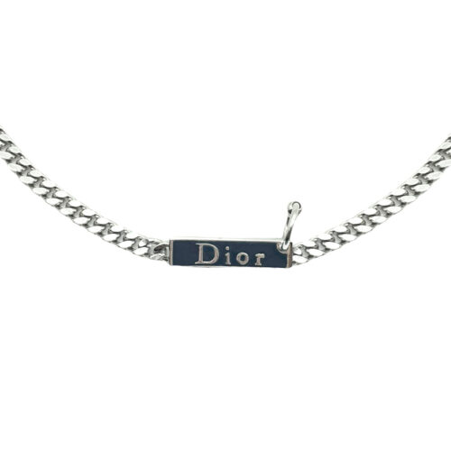 Vintage Dior Piercing Choker Chain Necklace in Silver and Black | NITRYL