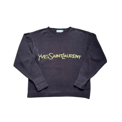 Vintage Yves Saint Laurent Knit Jumper in Navy and Green Size XL | NITRYL