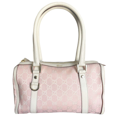 Vintage Gucci Monogram Boston Shoulder Bag in Baby Pink and White | NITRYL