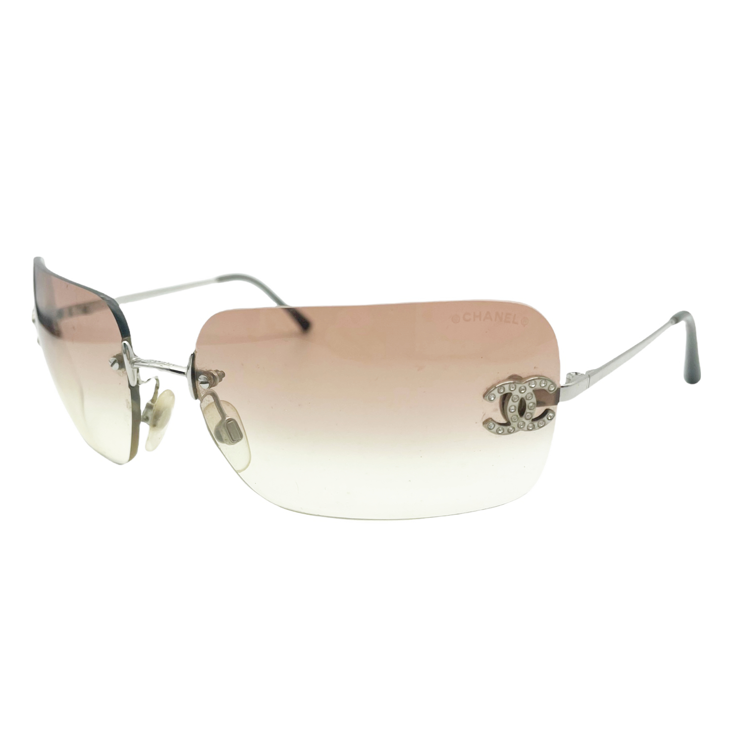 Chanel Diamante Rimless Ombre Tinted Sunglasses in Baby Pink Nitryl
