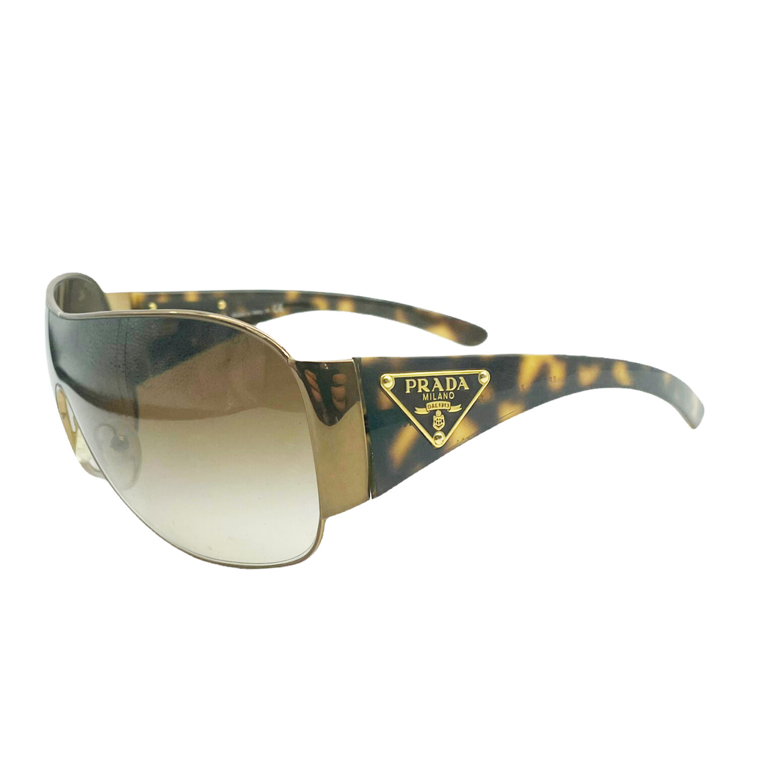 Vintage Prada Rimless Shield Sunglasses in Tortoiseshell Brown | NITRYL