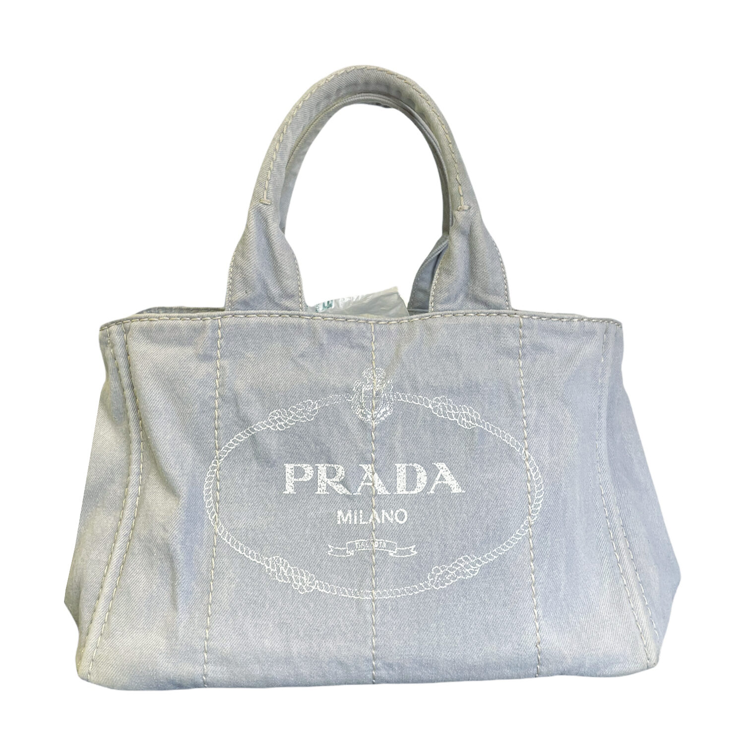 Vintage Prada Canvas Logo Tote Bag in Baby Blue | NITRYL