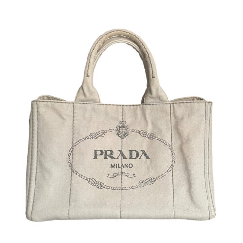 Vintage Prada Canvas Canapa Logo Tote Bag in Grey | NITRYL