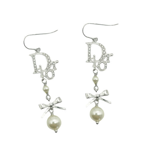 Vintage Dior Diamante Pearl Drop Earrings in Silver | NITRYL
