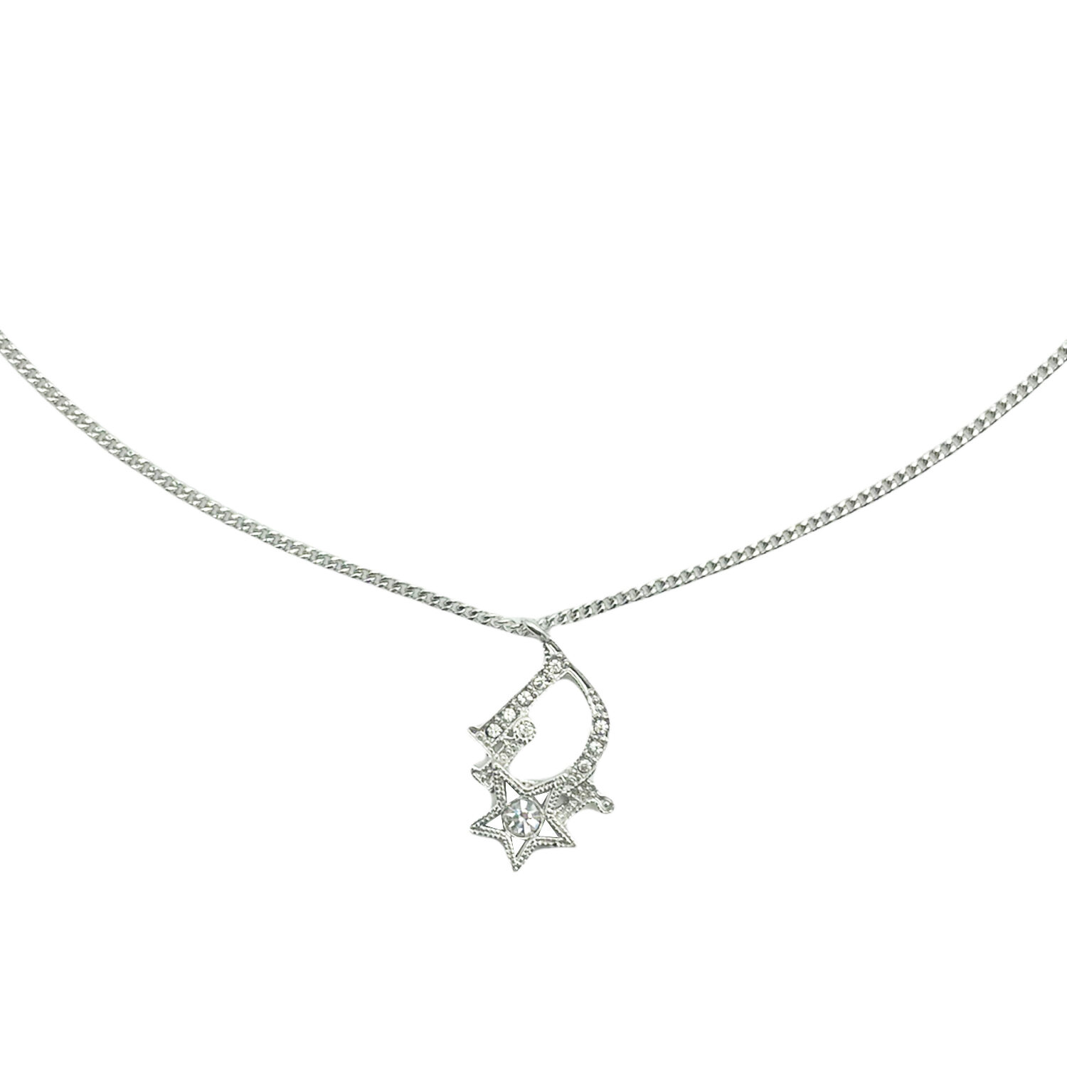 Vintage Dior Diamante Star Logo Necklace in Silver | NITRYL